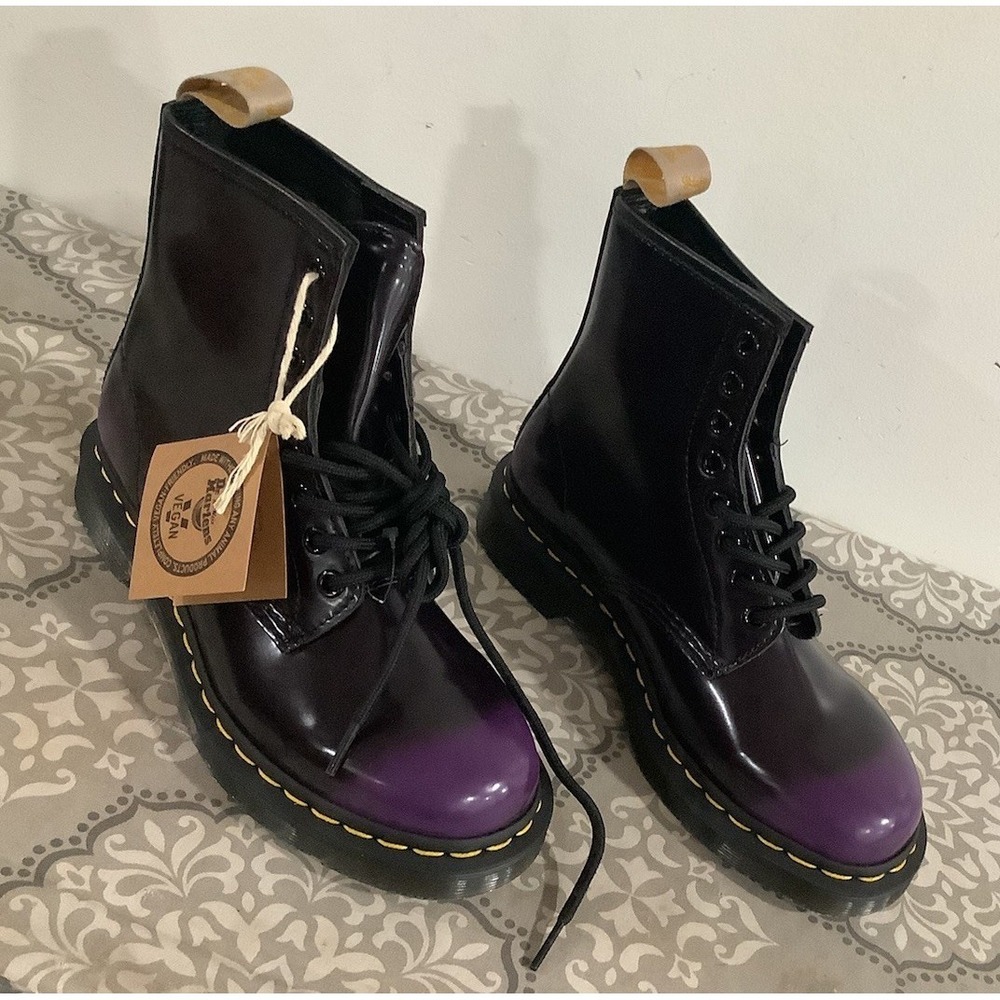 Dr. Martens 1460 Vegan Leather Combat Black Rich Purple Rub Off Boots 6 US